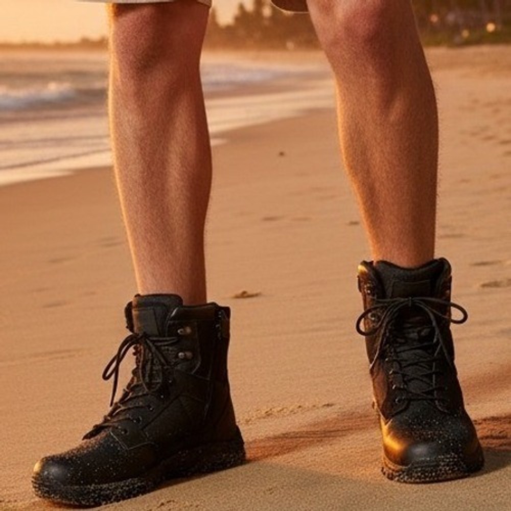 Men's Black Sport Combat‎ Boots Lace Up Side Zip Size 46
